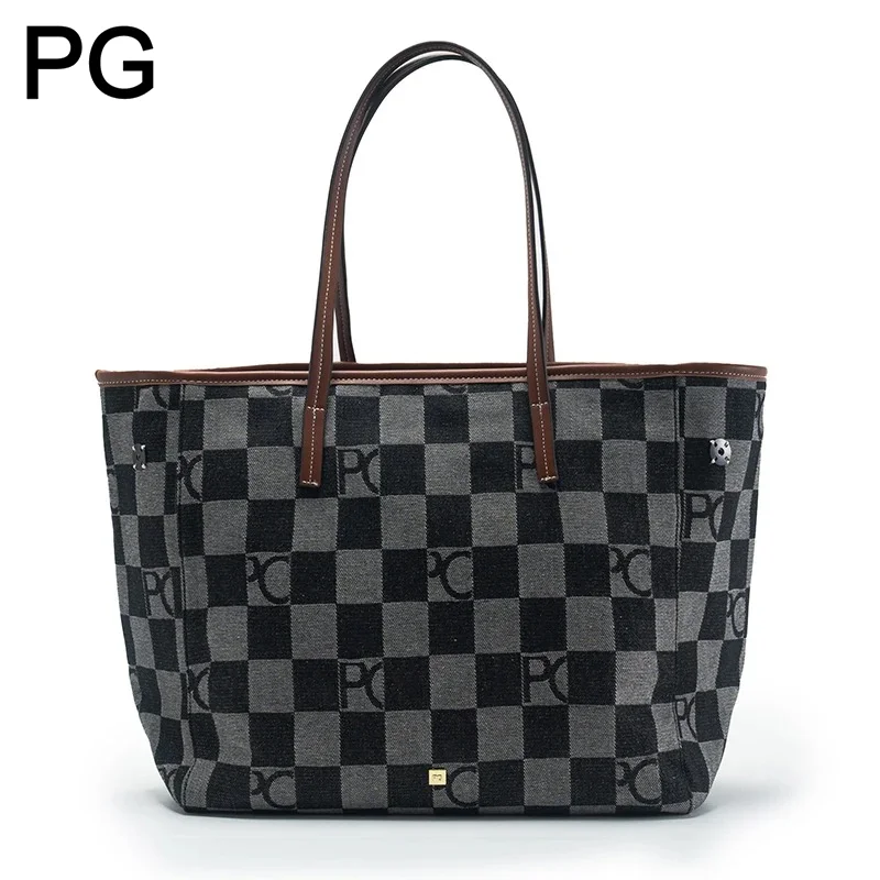 Tote Bag Leather Monogram - PG Checkerboard Monogram Tote Çanta Kadın